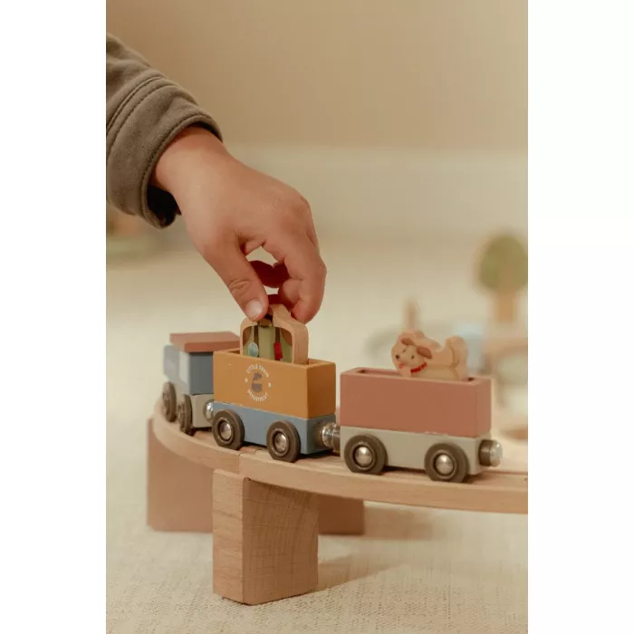 Set de sine din lemn FSC - Little Dutch Train Track XL -113 piese
